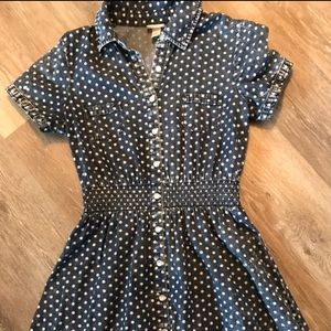 Polka dotted denim material dress